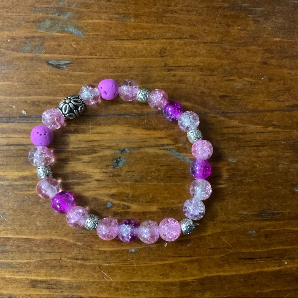 Chic Pink and Purple Beaded Bracelet with Silver Accents